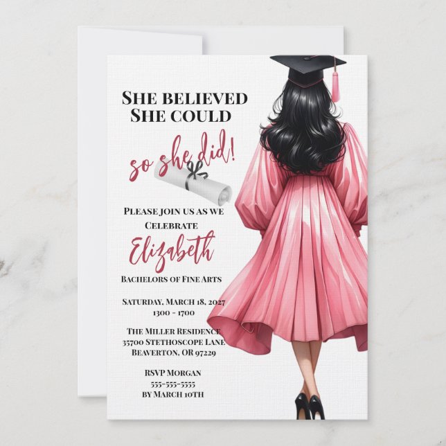 Invitación Ella Creía Que Podía Así Que Se Graduó (Anverso)