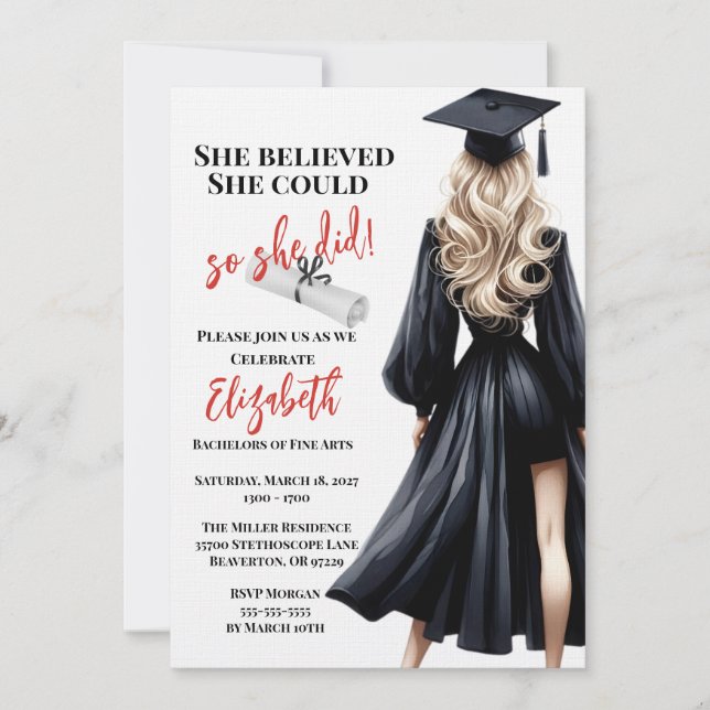 Invitación Ella Creía Que Podía Así Que Se Graduó (Anverso)