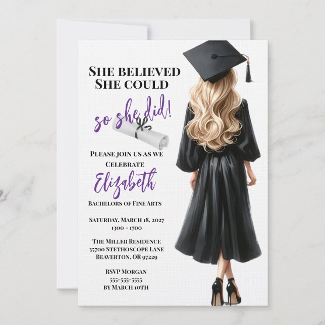 Invitación Ella Creía Que Podía Así Que Se Graduó (Anverso)