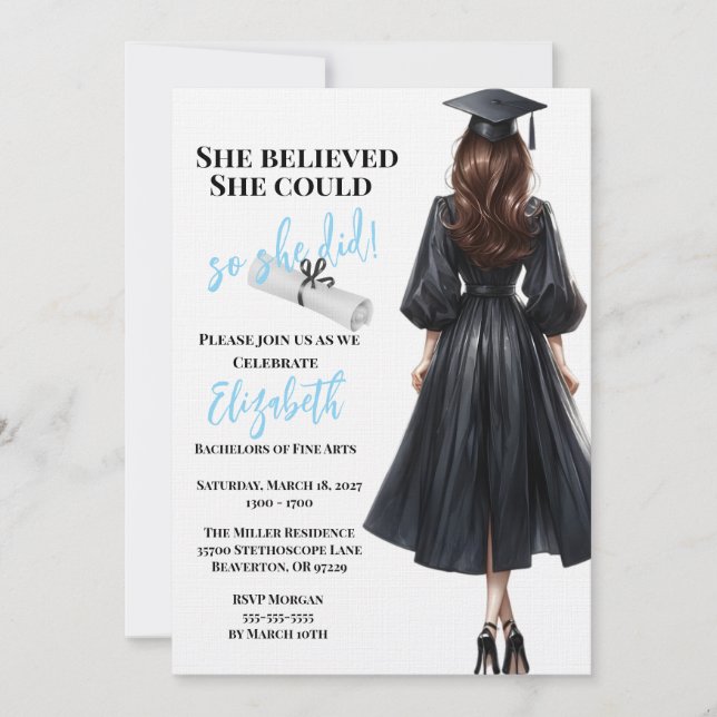 Invitación Ella Creía Que Podía Así Que Se Graduó (Anverso)