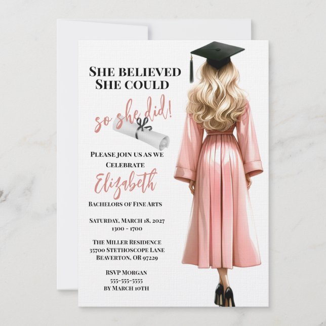 Invitación Ella Creía Que Podía Así Que Se Graduó (Anverso)
