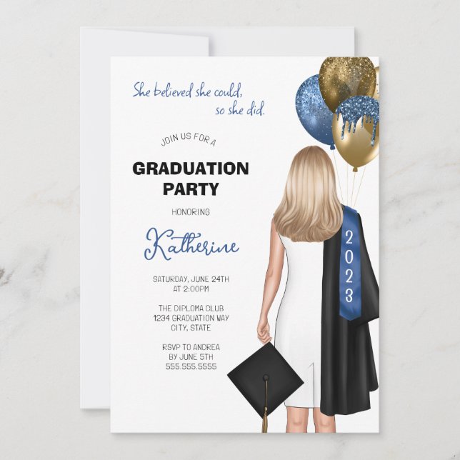 Invitación Ella Creía Que Podía Chicas De Graduación Azul (Anverso)