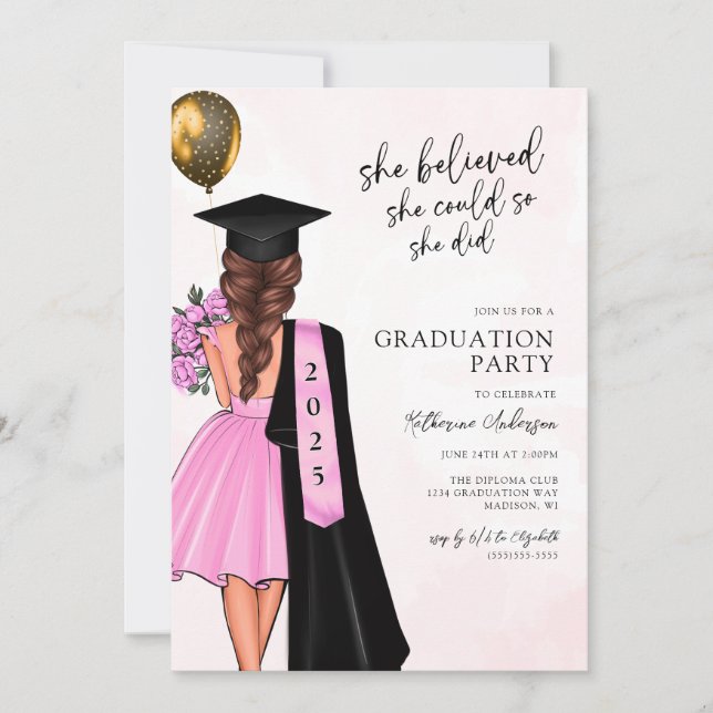 Invitación Ella Creía Que Podía Graduarse De La Fiesta (Anverso)