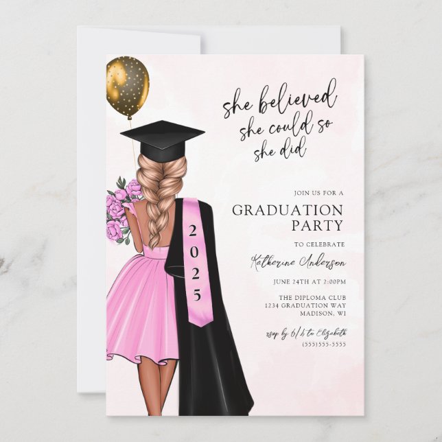 Invitación Ella Creía Que Podía Graduarse De La Fiesta (Anverso)