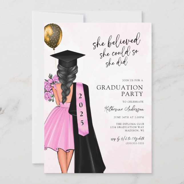 Invitación Ella Creía Que Podía Graduarse De La Fiesta (Anverso)