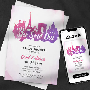 Invitación ¡Ella Dijo Oui! Ducha de novia parisina acuarela