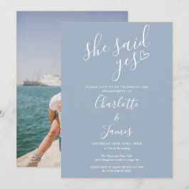 Invitación Ella dijo que sí Fiesta de compromiso Foto Azul po
