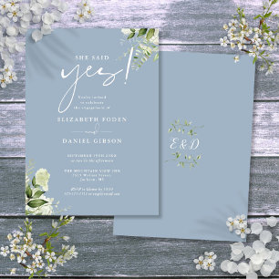 Invitación Ella dijo que sí Floral Polvo Azul Fiesta de Compr
