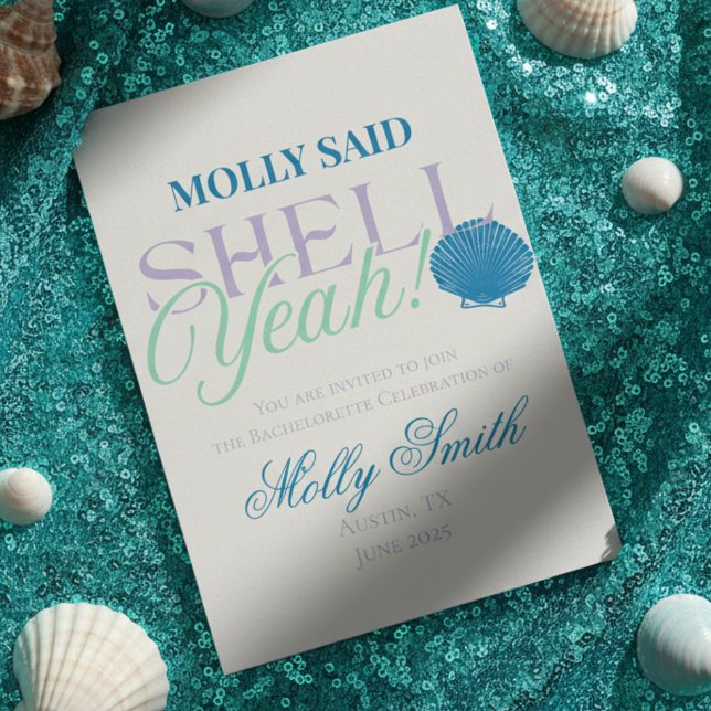 Invitación Ella Dijo Shell Sí – Despedida de Soltera Divertid (Make waves with this playful “She Said Shell Yeah” design!)