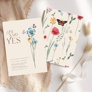 Invitación Ella Dijo Sí Azul Engagement de Wildflower