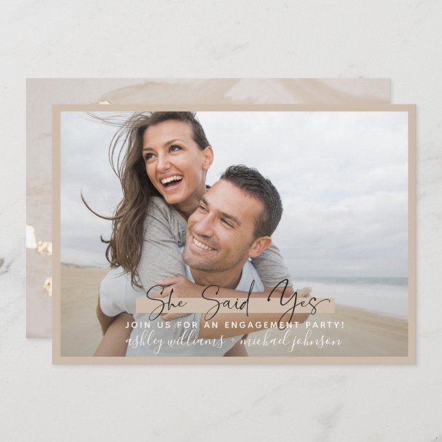 Invitación Ella Dijo Sí Caligrafía Rubor Gold Engagement (Anverso / Reverso)