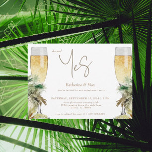 Invitación Ella Dijo Sí Champagne Fiesta de Compromiso Tropic