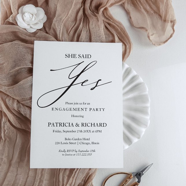 Invitación Ella Dijo Sí Festa de Compromiso Elegante (Subido por el creador)
