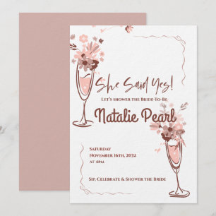 Invitación Ella Dijo Sí Rubor Floral Champán Despedida de Sol
