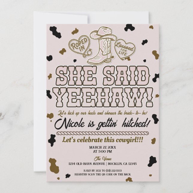 Invitación Ella Dijo Yeehaw Rosa Fiesta de Despedida de Solte (Anverso)
