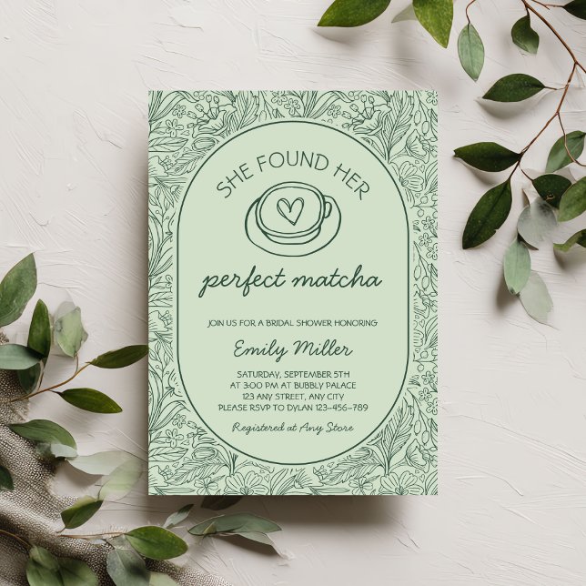 Invitación Ella Encontró su Despedida de Soltera Perfecta Mat (She Found Her Perfect Matcha Bridal Shower Invitation)