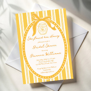 Invitación Ella encontró su ducha de boda de rayas amarillas 