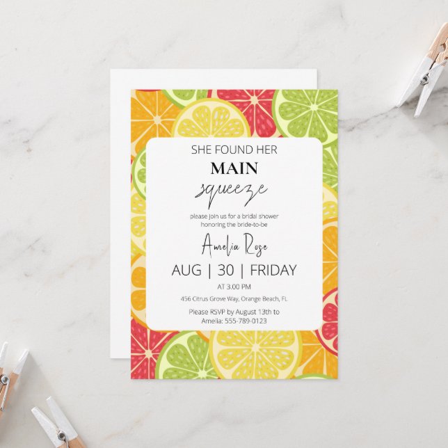 Invitación ella encontró su ducha de novia exprimida principa (Anverso/Reverso In Situ)