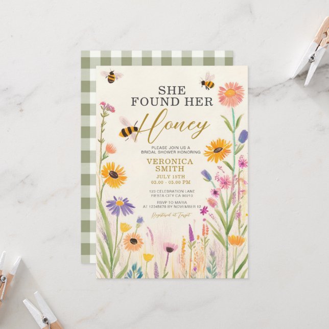 Invitación Ella Encontró Su Ducha De Novias De Honey Wildflow (Anverso/Reverso In Situ)