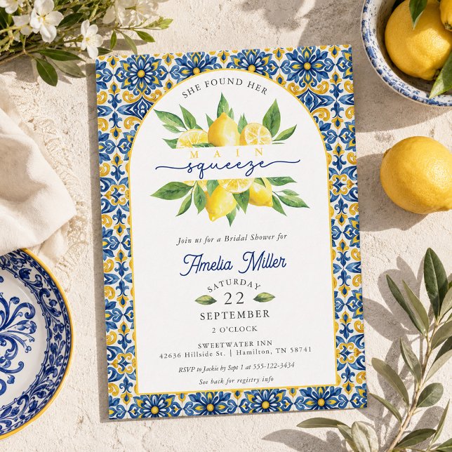 Invitación Ella Encontró su Fiesta de Despedida de Soltera Li (She Found Her Main Squeeze Lemon Bridal Shower Invitation)