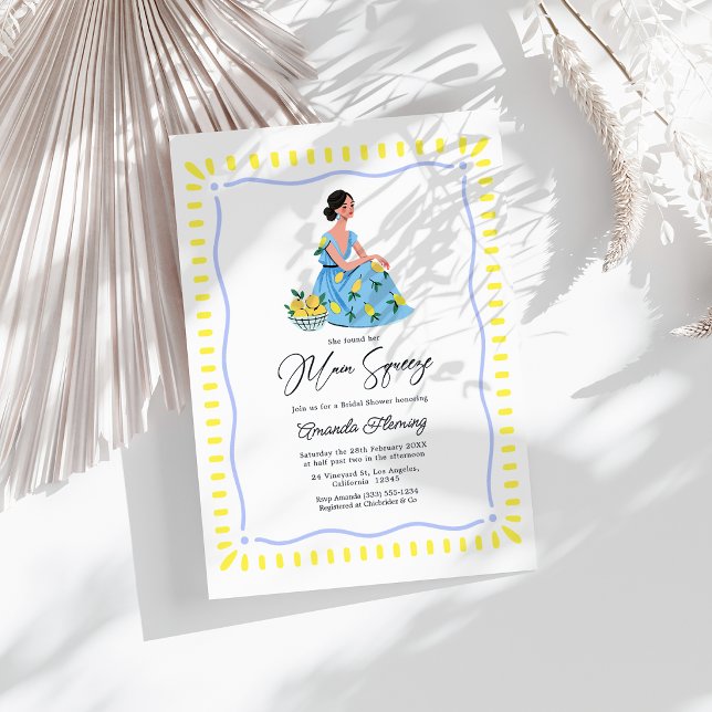 Invitación Ella Encontró su Media Naranja Despedida de Solter (She Found Her Main Squeeze Lemon Bridal Shower Invitation)
