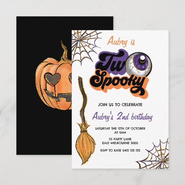 Invitación Ella Es Dos Espeluznantes Halloween De Segundo Cum (Anverso / Reverso)