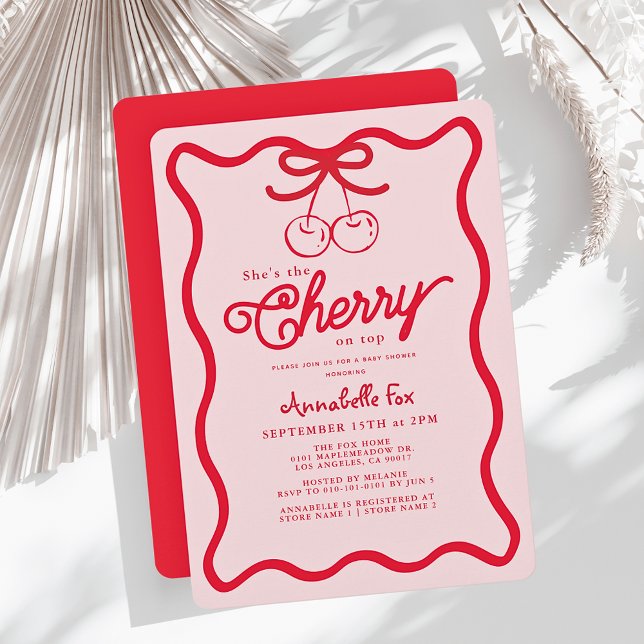 Invitación Ella es el Baby Shower de Cherry on Top Hand (Subido por el creador)