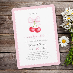 Invitación Ella es la Baby Shower de cereza sobre remolino ro
