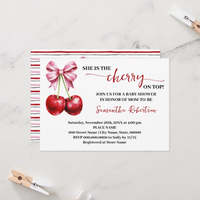 Invitación Ella es la Baby Shower de la Coquette Top Pink (Anverso/Reverso In Situ)