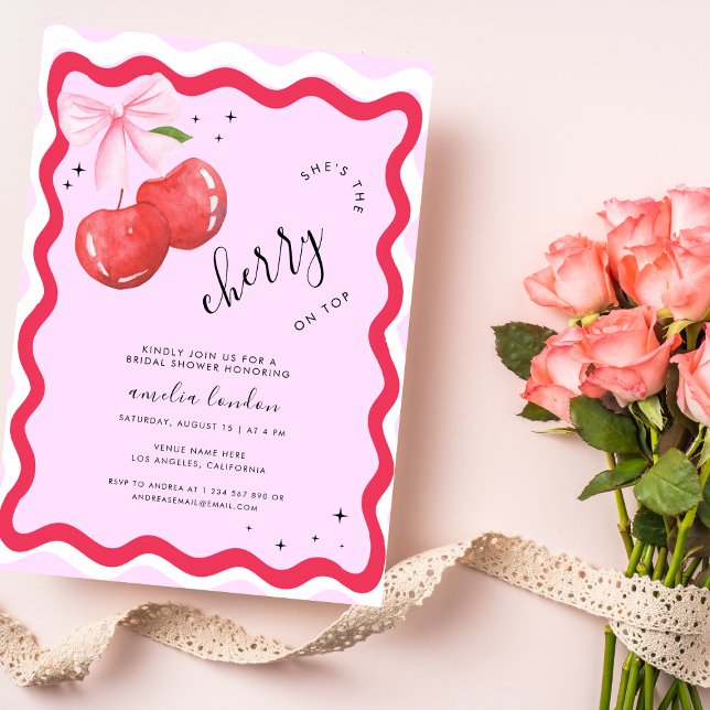 Invitación Ella es la cereza en la cima de Coquette Bridal Sh (Subido por el creador)