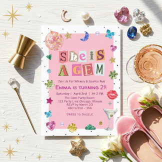 Invitación Ella es la chica del cumpleaños 21 Gem Lunares Mod