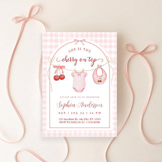 Invitación Ella es la guinda de la ropa de bebé Shower