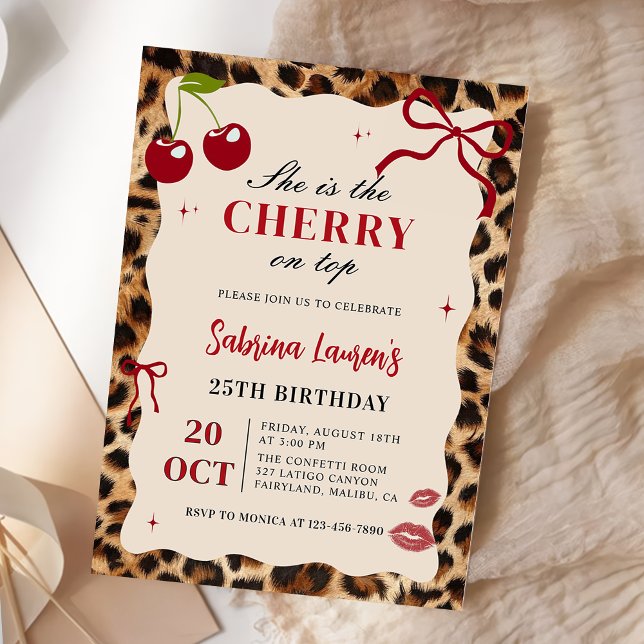Invitación Ella es la guinda del cumpleaños Leopardo Guepardo (Subido por el creador)