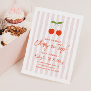 Invitación Ella es nuestra cereza en el primer cumpleaños de 