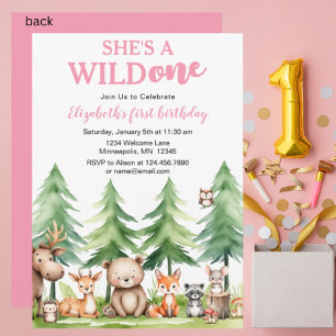Invitación Ella es salvaje - Los animales de Woodland Primer 