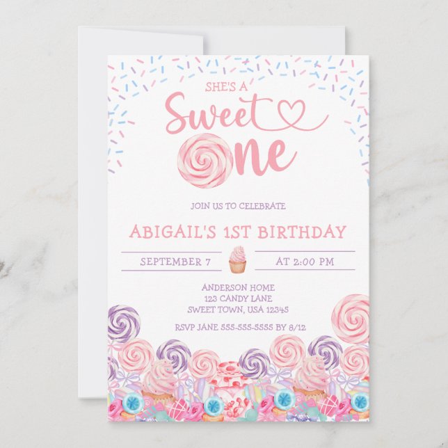 INVITACIÓN ELLA ES UN CANDALLO DULCE PRIMER CUMPLEAÑOS (Anverso)