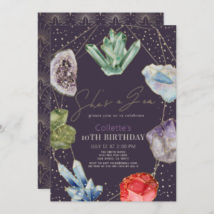 Invitación Ella es un cumpleaños de geología Gemstone Crystal