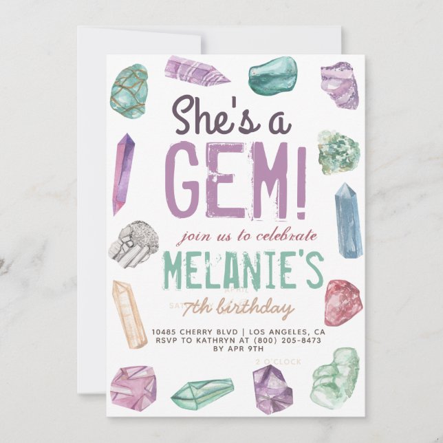 Invitación Ella es un cumpleaños de rock de geología de gemas (Anverso)