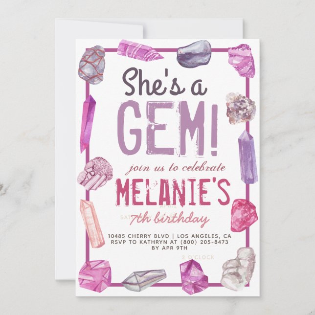 Invitación Ella es un cumpleaños de rock de geología de gemas (Anverso)