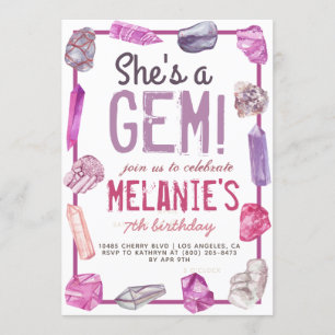 Invitación Ella es un cumpleaños de rock de geología de gemas