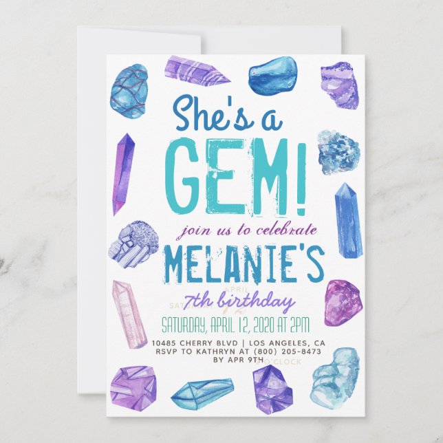 Invitación Ella es un cumpleaños del Rock Geológico Gem (Anverso)