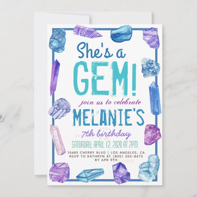 Invitación Ella es un cumpleaños del Rock Geológico Gem (Anverso)