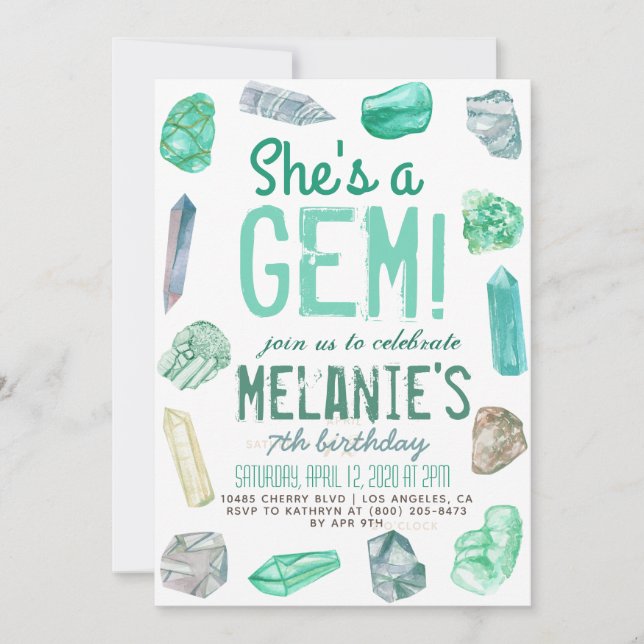 Invitación Ella es un cumpleaños del Rock Geológico Gem (Anverso)
