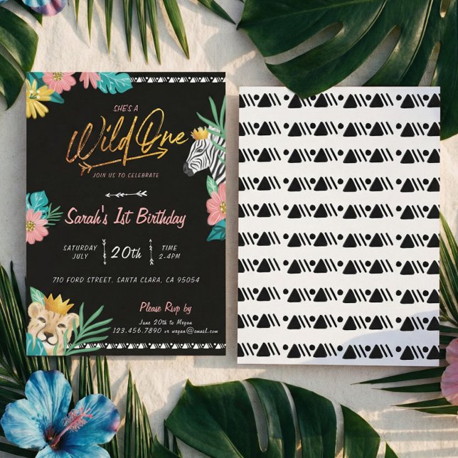 Invitación Ella es un salvaje cumpleaños tribal de una selva  (She's A Wild One Tropical Jungle Tribal Birthday Invitation)