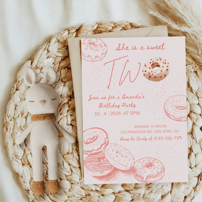 Invitación Ella Es una Dulce Cumpleaños de 2 Años con Donas  (Subido por el creador)