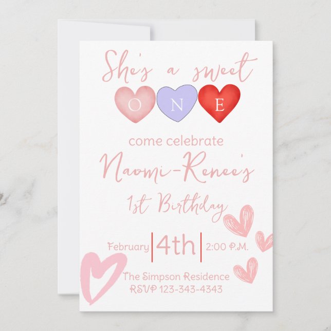 Invitación Ella es una dulce primera cumpleaños (Anverso)