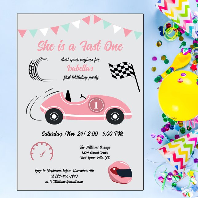 Invitación Ella es una festividad rápida de un coche de raza  (Subido por el creador)