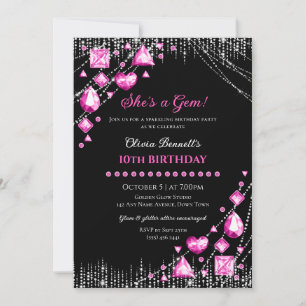 Invitación Ella es una joya cumpleaños glamuroso con gemas br