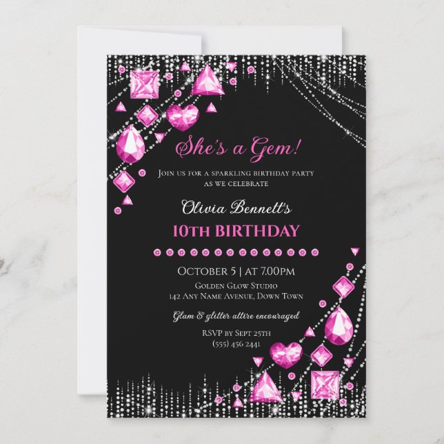 Invitación Ella es una joya cumpleaños glamuroso con gemas br (Anverso)