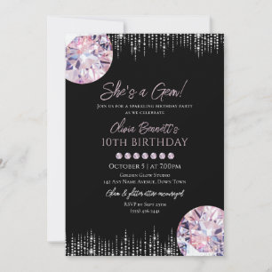 Invitación Ella es una joya cumpleaños glamuroso de gemas bri